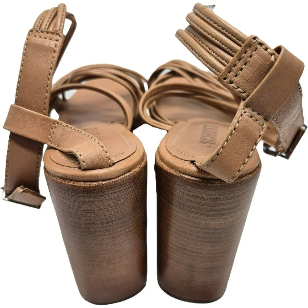 Schutz Marcella Wedge Tan Leather Strappy Platform Sandals Women's 8.5M - Picture 3 of 16